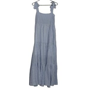 Crescent Classic Gingham 100% Cotton Midi Maxi Sundress Dress, Blue White size L